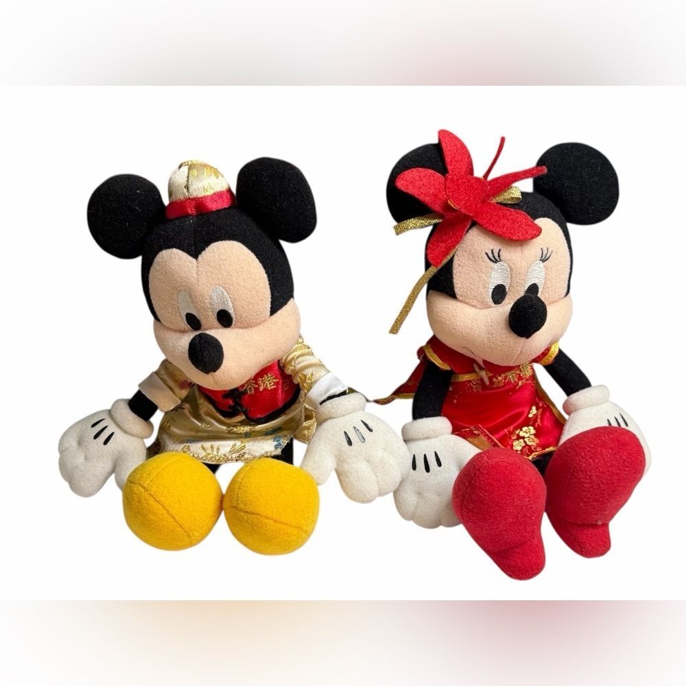 Disney Mickey and Minnie Japanese Costume Plush Duo  Red, Yellow, and Black RARE